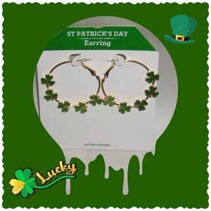 St Patricks Day Hoop Earrings with Enameled Shamrocks new
